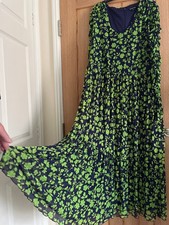 Whistles Purple & Green Floral Print Fit & Flare Long Midi Dress, approx 18