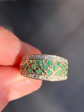 14ct gold diamond natural emerald cluster ring art deco design