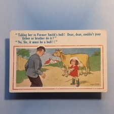 Comic Postcard 1964 Donald McGill Farmer Smith's Bull Taking Cow Little Girl