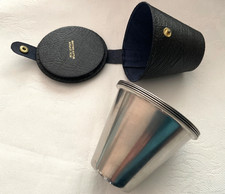 Wilson England - 4 Stainless Steel Tot Cups in Leather Case - Vintage