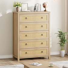Chic Oak Rattan Dresser with 5