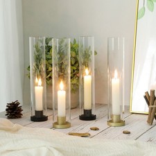 Weddinggeneral Hurricane Candlestick Glass Gold -10 Pc Bulk Taper Candle Holder