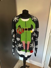 Ugly Christmas Sweater Elf Blue Green Jingle Bells Holiday- XL - Xmas Jumper