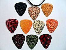 Unusual Grains // Beans  Guitar Pick Black Cord Necklace  Ten  to Choose