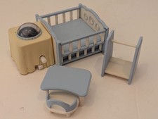 Sylvanian Families Light Up Baby Cot with desk, chair and clothes rail