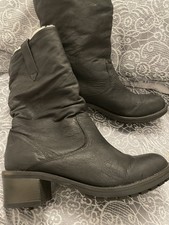 Next black leather sheepskin lined slouch boots size 9/43