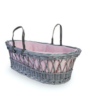 Grey Wicker Moses Basket +