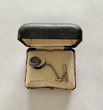 Lucien Perreaux Sterling Silver Vintage Real Black Onyx Twisted Rope Tack Pin