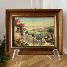 Vintage Framed And Signed Ruz Tile Art Spanish Seaside Town