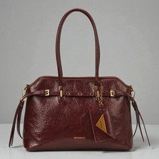 Burgundy Large Faux Leather Shoulder Bag with Charm & Gold Hardware. Brand New 