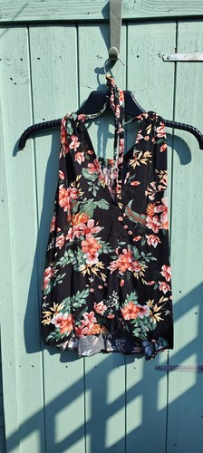 Primark black floral halter - black,