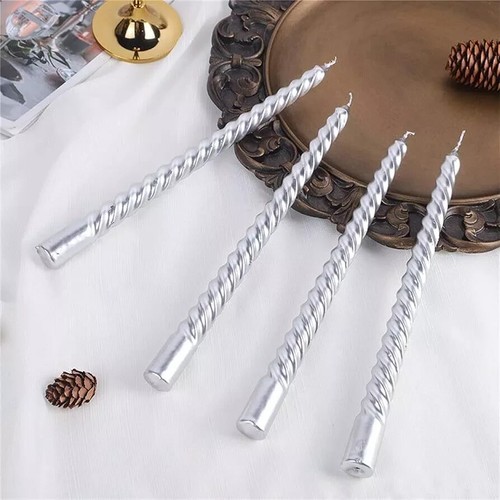 Silver twisted taper candle - silver,