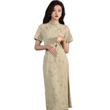 Women's Chinese Traditional Cheongsam Clothing Short Sleeve Zip Closure Qipao