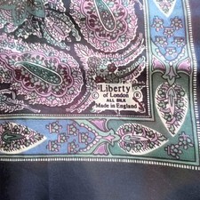 Liberty of London Silk Scarf Paisley 58x58cm 23"  Black Green Pink Blue Multi