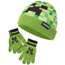 Minecraft Hat And Gloves Creeper Pixel Design Soft Comfortable for Boys or Girls