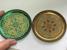 2 vintage Paisley Decoration Drinks Tin Coasters, 1970s era