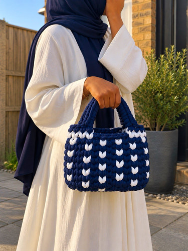Navy white crochet - navy,