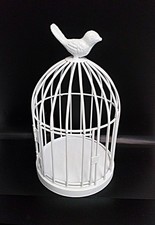 White Metal Bird Cage Tealight Candle Holder