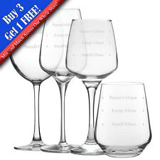 Personalised Engraved Wine Glass with Name's Glass Serif Measurements Design