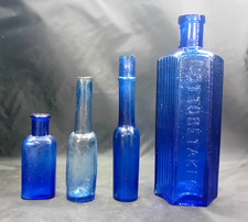 4 Antique Vintage Cobalt Blue