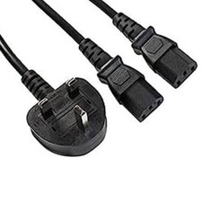 2M C13 To Dual IEC Splitter Cable Kettle Lead PC Monitor TV Mixer With UK Plug