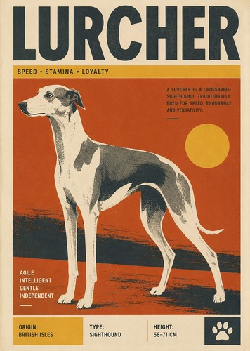 Lurcher dog print retro - lurcher,