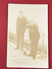 Early 1909 ROYALTY RP PC -KING EDWARD VII LIGHTING HIS CIGAR ON THE DREADNOUGHT