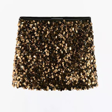 ZARA  Sequin Mini Skirt - Black/Gold - S