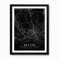 Bolton England Black Map Art