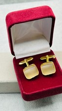 Vintage Boxed Gold Tone metal/Faux Mother of Pearl Cuff Links 1970s mid century