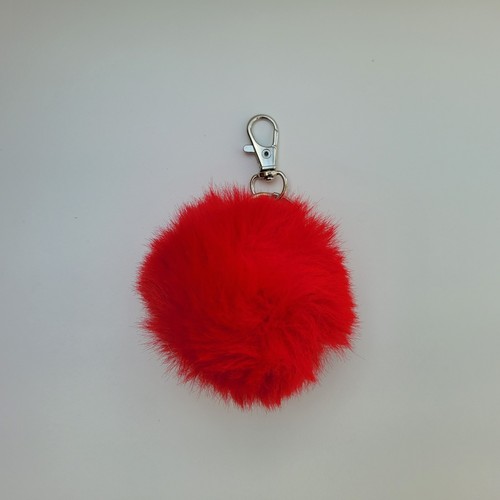 Red faux fur pom - red, keyring