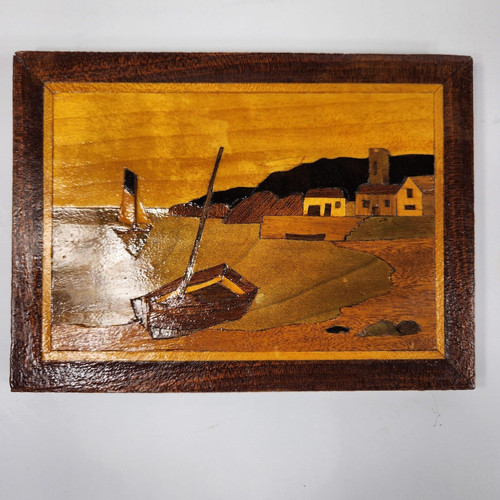 Wood art marquetry sail boat - wood,