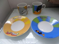 Looney Tunes Stripes Espresso Set  Bugs Bunny & Daffy Duck 1998 Boxed.