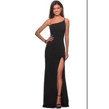 La Femme 28176 One Shoulder Stretch Jersey Gown Black Sz 6 NWT $228