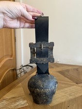 Vintage Rare Rustic Large Cow Bell With Leather Strap Rustic