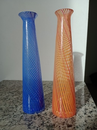 Pair conical cane vases - pair,