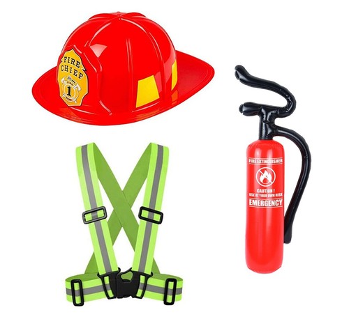 3pc adults fireman set - set, (red