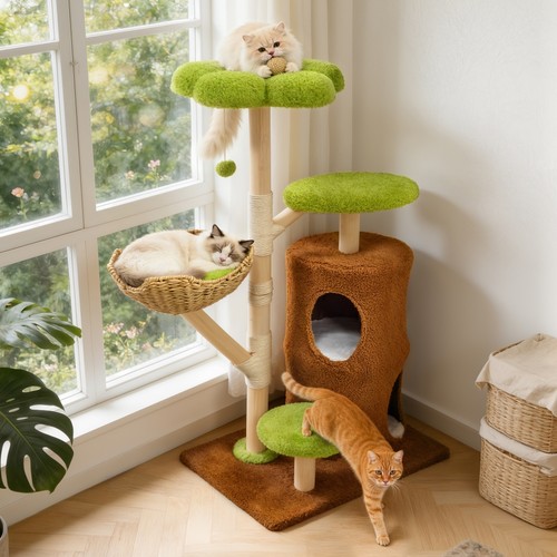 Tall wood cat tree tower - wood,