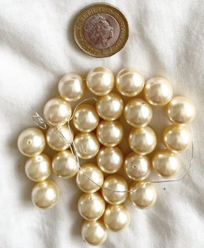Golden colour glass pearls - golden,