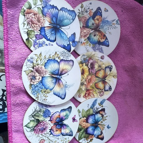 6pc round wooden coaster - round,