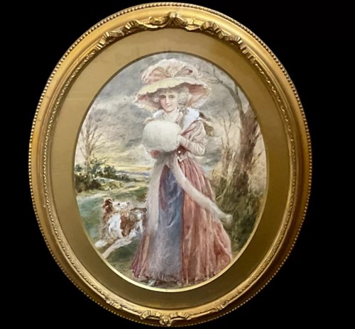 Oval gilt framed watercolour - oval,