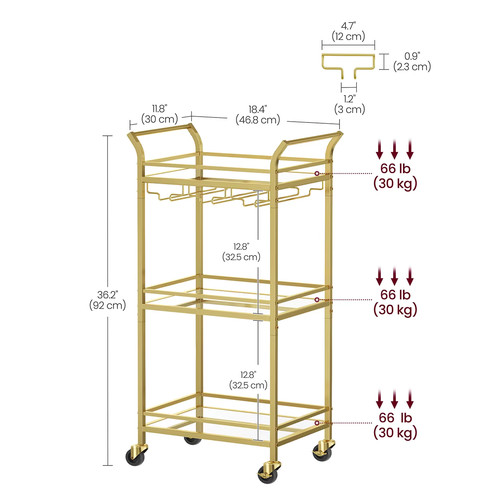 Vasagle tier gold bar - bar, cart