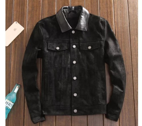 Black leather trucker - black,