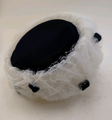 Vntg pill box hat - box, navy