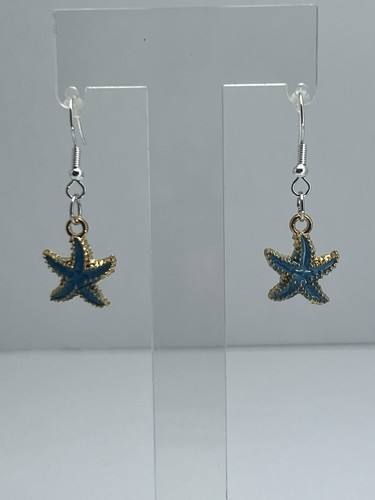 Novelty blue starfish earrings - starfish,