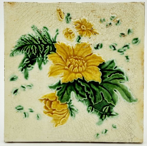 Antique fireplace tile moulded - tile,
