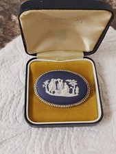 Vintage Sterling Silver Wedgwood Blue Jasperware Brooch London HM 1972 Boxed 