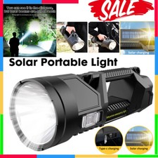 Outdoor Solar LED Searchlight USB Flashlight Rechargeable Hand Torch Light Lamp