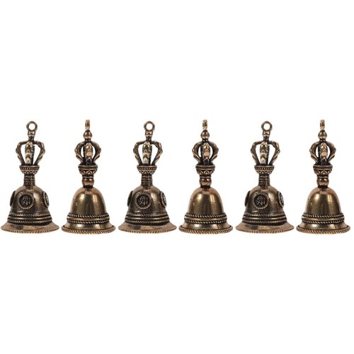 6pcs brown metal bell charms - metal,