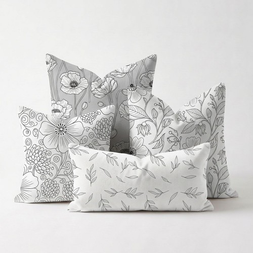 Poppy floral grey sketch - x,